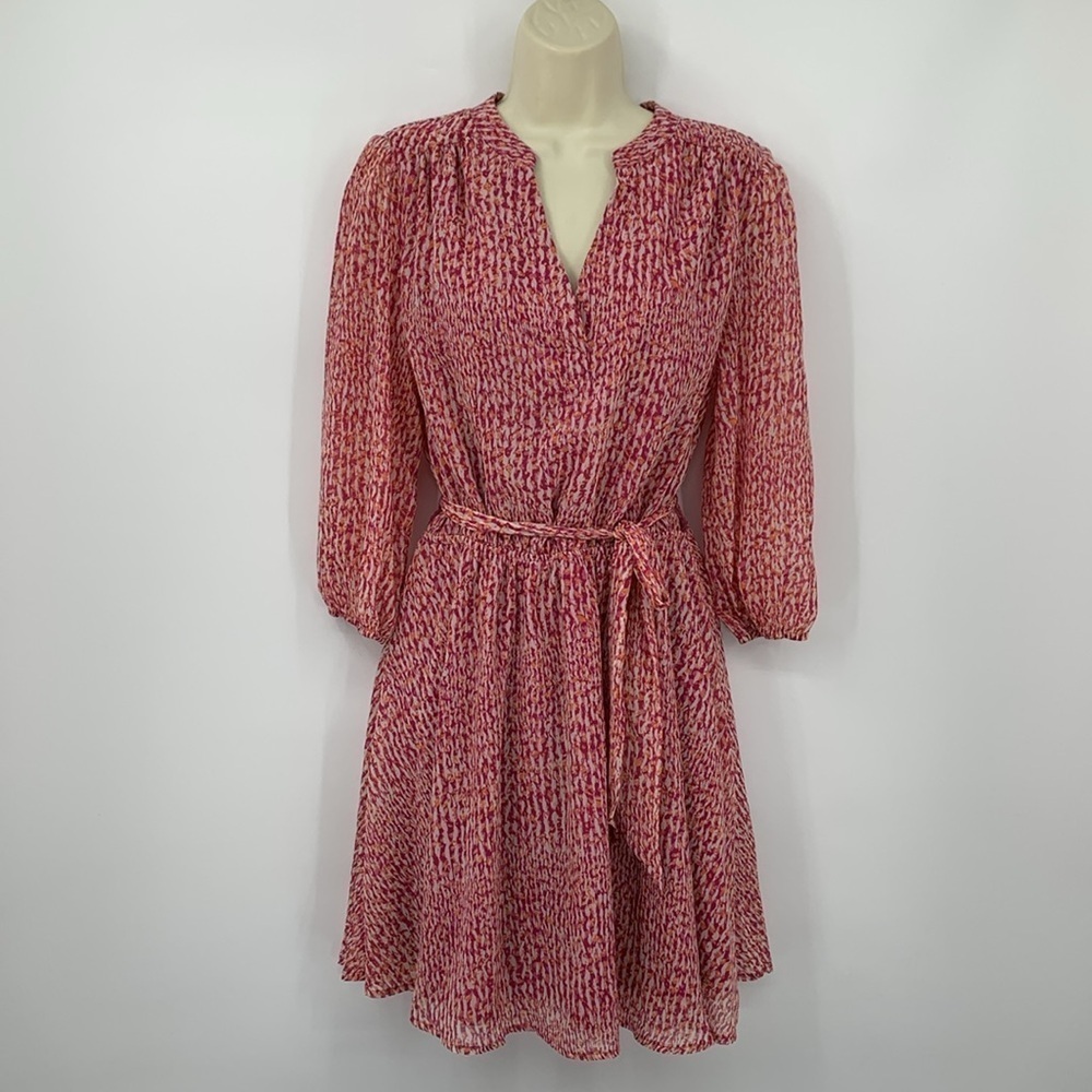Evereve long sleeve chiffon shirt dress pink orange splatter stripe print new M